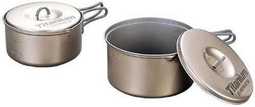 Evernew Titanium Non-Stick Pot Set M with Handle (0.9 L + 1.3 L)