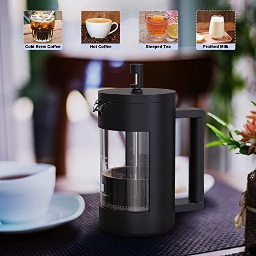 ACH- French Press Coffee Maker, Camping Plastic Glass French Coffee Press, Medium Size Tea and Frothed Milk Press (600ml)