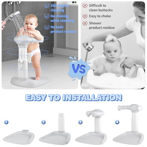 Image of Baby Shower Stand, Adjustable Anti-Slip Baby Shower Standing Support, Soporte para Banera de Bebe, Ideal Gift for Infants 8-36 Months (Grey)