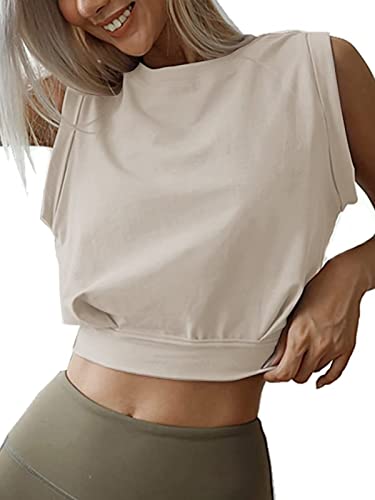 Cropped Tank Tops For Women Cute Crop Tops For Women Summer Athletic Tank Tops Basic Yoga Workout Running Gym Shirts Work Out Tops Gym For Women Light Khaki M #TOP29