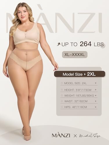 Image of MANZI Women's Plus Size Pantyhose 4 Pairs Sheer Nylon Tights