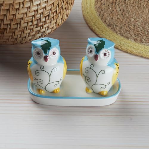 Image of Kookee Ceramic Salt and Pepper Shakers Set with Tray - Elegant Namak Dani, Spice Sprinkler & Dispenser for Dining Table, Kitchen & Restaurant Use (Pack of 2) (10576)
