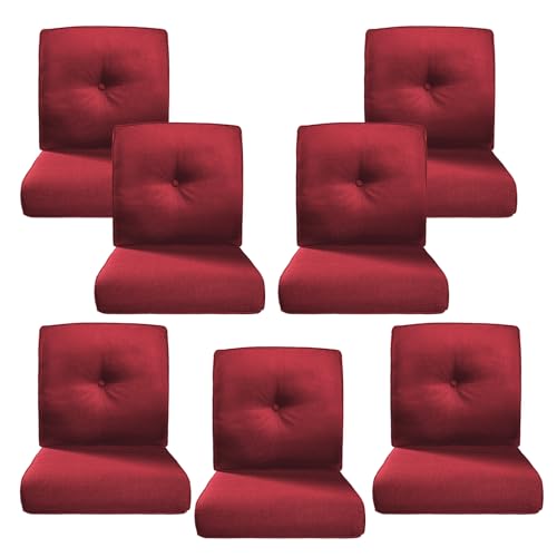 Image of Luxury 4 inch Thick Outdoor Cushion Set of 7 - 22x24 Patio Furniture Cushions with 28D High-Density Foam, Water-Resistant & Fade-Resistant Fabric, Removable Covers for Patio Furniture Sofa Couch -Red