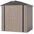 JUMMICO Metal Outdoor Storage Shed 6 x 8 FT Metal Shed with Lockable Door,Waterproof Garden Tool Shed Storage House for Backyard Patio Lawn,Brown
