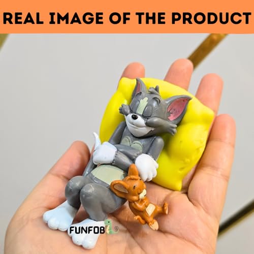 Image of FUNFOB Tom & Jerry Action Figure Height - 8cm Car Dashboard Accessorie Table Top Collectible PVC Multicolour | Tom & Jerry Sleeping