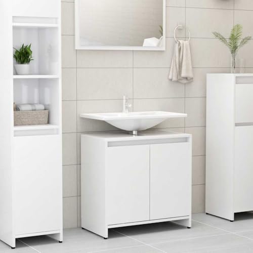 Armario de baño blanco brillante de 60x33x61 cm en madera de ingeniería 2