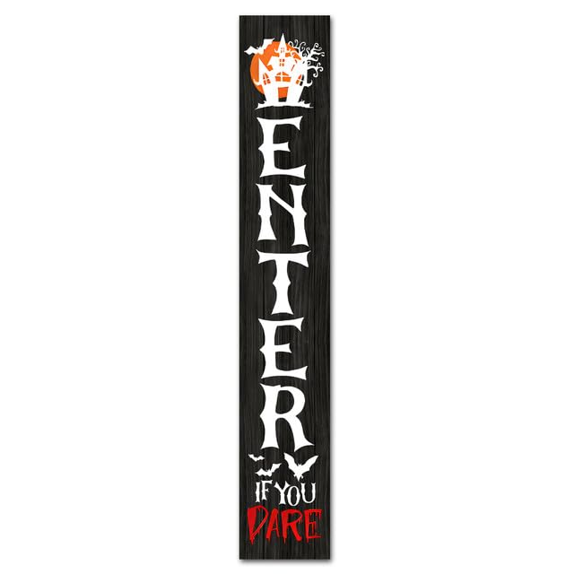 (160 x 20) Insegna verticale con scritta "Enter If You Dare Halloween" per portico anteriore in piedi da appendere grande cartello di benvenuto in legno alto decorazioni per feste di
