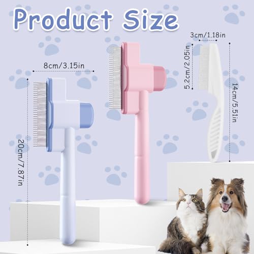 Esoes 2er Set selbstreinigende Katzenbürste Großer und Kleiner Edelstahl-Kamm für lose Haare bei Katze und Hund für Kurz- und Langhaar mit Reinigungstaste