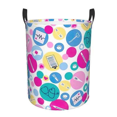 Cesta de ropa sucia circular personalizada con impresión de enfermera, diseño estable, funciona en baño y armario