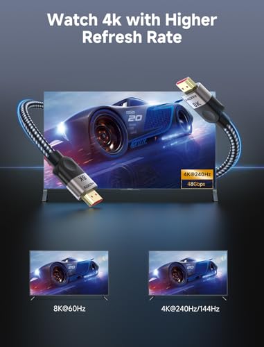 Southlight HDMI 2.1 Cable 0.5M,8K@60Hz 4K@120Hz Ultra HD Cable High-Speed Lead 48Gbps,7680x4320,Supports eARC HDR10 HDCP 2.2 & 2.3 DTS: X 3D CEC Compatible with all HDMI devices PC/TV/HDTV/Blu-ray