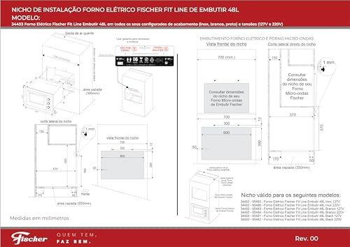 FISCHER FORNO ELÉTRICO EMBUTIR FIT LINE 48L BLACK 220V 34493-95482 glide