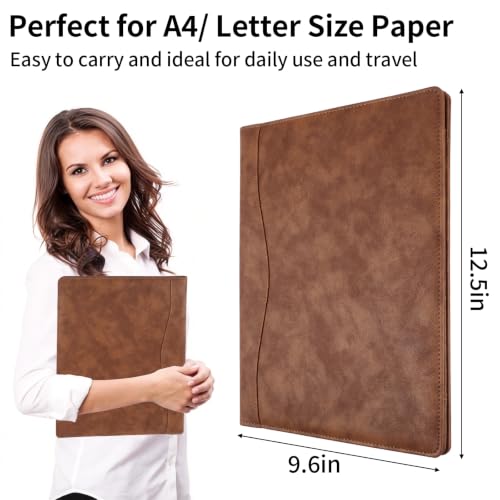 Image of Professional Padfolio Portfolio Binder, Faux Leather, Vintage Brown | Interview Resume Folder, Letter Size A4 Legal Writing Pad Holder, Document Organizer for Business School Office Conference