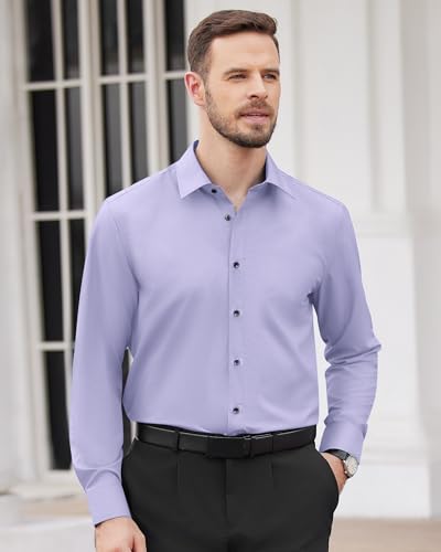 Image of Alimens & Gentle Men's Dress Shirts Long Sleeve Wrinkle Free Stretch Business Casual Wedding Button Down Shirt