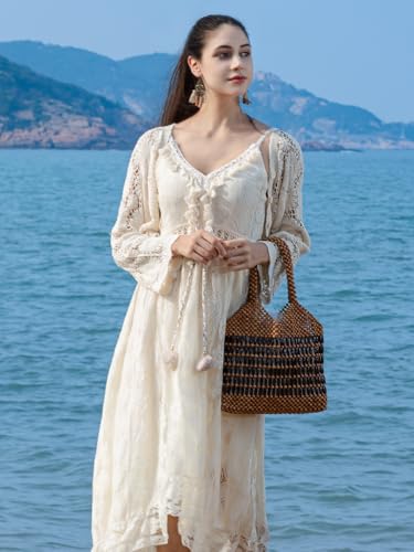 Bolso Pequeño tejido de cuentas de madera para mujer miniatura 6