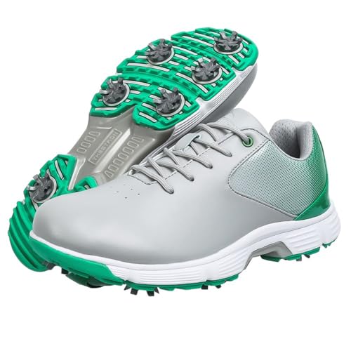 TUMAHE Zapatos De Golf De 7 Clavos para Hombres Zapatillas De Golf Ligeras Impermeables Al Aire Libre Calzados Cómodos Antideslizantes para Caminar,Verde,43 EU