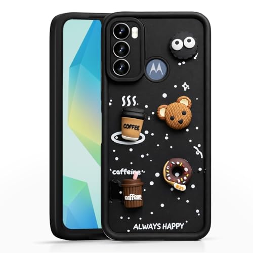 Image of Bintage Cute Fun Taddy| 3D Ball Bear| Donut| Coffee Rubber Case Camera Protection Back Cover Compatible for Motorola G40 Fusion - Black