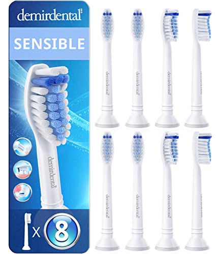 8 Pack demirdental compatible pour Philips Sonicare Têtes de brosse de rechange, Sensible, Blanc, remplace HX6058