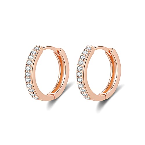 Boucles d'oreilles Femme en Argent Fin 925 Hypoallergénique Créoles Petites Plaqué Or Rose Avec Zircone Cubique, Diamètre 10mm Cover
