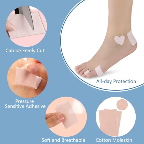 Image of 50 Sheets Moleskin Padding, Mole Skin for Feet Adhesive Pads, Moleskin for Blisters Prevention, Mole Skin Tape for Boots Hiking Reduce Friction Pain
