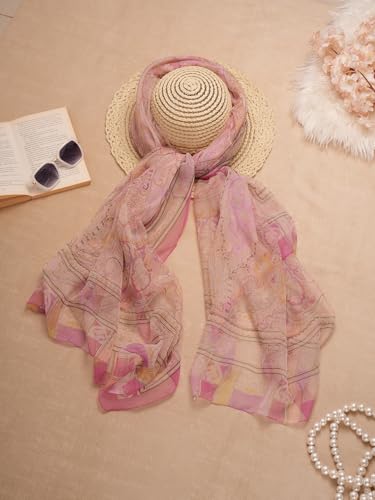 Image of Scarf Stole for Women - 185 x 135 cm Chiffon Scarf with Floral Print | Lightweight Scarf, Soft Stole for Women | Satin Feel Neck Scarf | Women Accessory