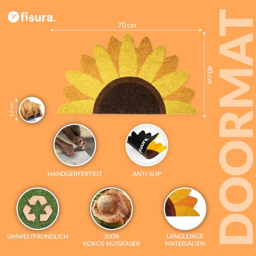 Fisura - Fußmatte außen Sonnenblume aus Kokosnuss mit Rutschfester PVC-Rückseite. Lustige Welcome Fußmatte. Handbemalt. Größe: 70 cm x 40 cm x 1,5 cm. Gelb.