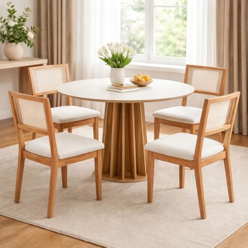 Dalla Costa, Conjunto Mesa de Jantar Redonda 4 Cadeiras Enconto T...