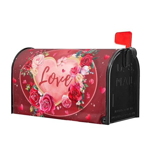 Image of Valentine's Day Mailbox Covers Magnetic Standard Size 18 X 21 Inch Red Love Hearts Magnetic Mailbox Cover Floral Mailbox Wraps Post Box Cover Decoration Outdoor Garden Home Yard Outside