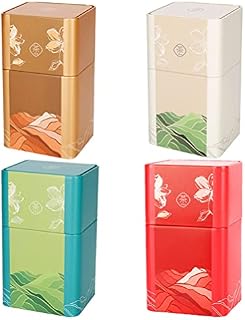 Cabilock 4pcs Tea Tin Canister with Airtight Lid Small Kitchen Canisters Loose Leaf Tea Tin Containers for Tea Coffee Sugar Storage