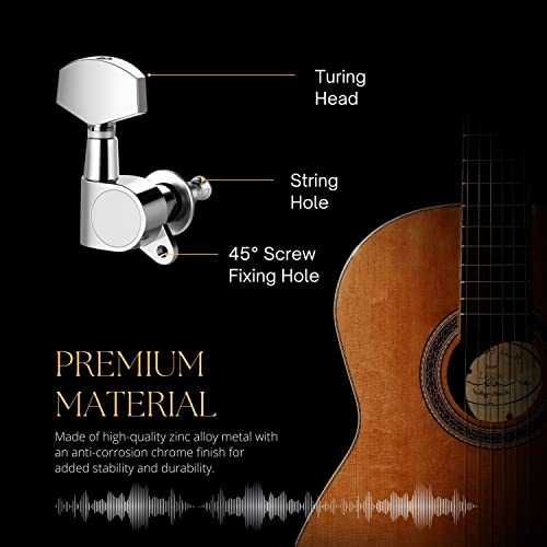 Flexzion Guitar Tuner Pegs Locking Tuners 3X3, 6 Pieces Chrome Finish Acoustic Guitar Pegs Key Machine Electric And Acoustic Guitar Tuner Musical Instrument Parts And Accessories Replacement #TOP2