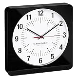 MARATHON 12 Inch Analog Wall Clock with Auto Back Light and Non Ticking Silent Sweep (Black & White - Commercial Edition)