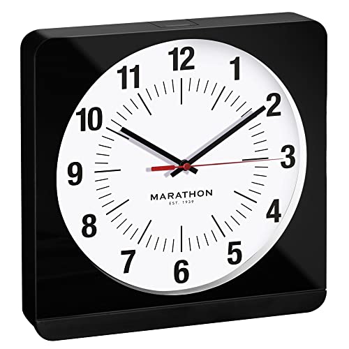 MARATHON 12 Inch Analog Wall Clock with Auto Back Light and Non Ticking Silent Sweep (Black & White - Commercial Edition)