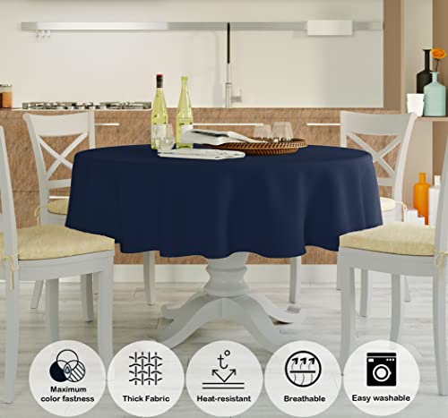 Image of HOME COLORS.IN Plain Solid Cotton 4 Seater Round Table Cover - Durable - Machine Washable - Every Day use Dining Table Cloth - 60 x 60 Inch - Navy Blue