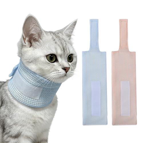 Collier Respirant en Maille Aérée pour Animaux, Lot de 2 Protège-Cou Ajustable Auto-adhésifs, Tour de Cou Anti Lechage Léger Lavable, pour Petit Chien et Chat