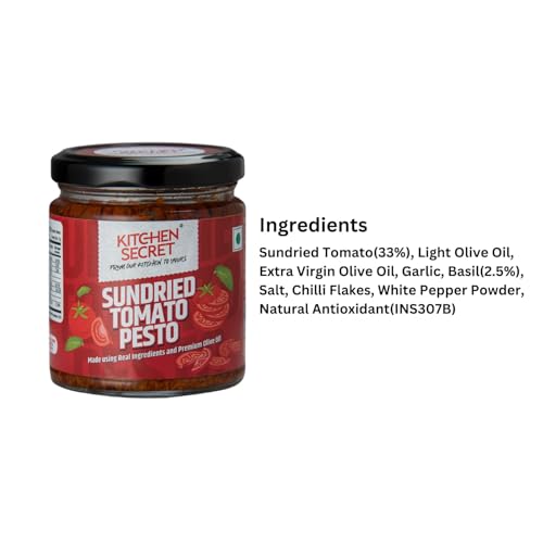 Image of Kitchen Secret Sundried Tomato Red Pesto 180g -For Pasta, Spaghetti, Pizza, Sandwiches, Wraps,Quality Ingredients, No Preservatives, Taste of Italy (Pack of 2)
