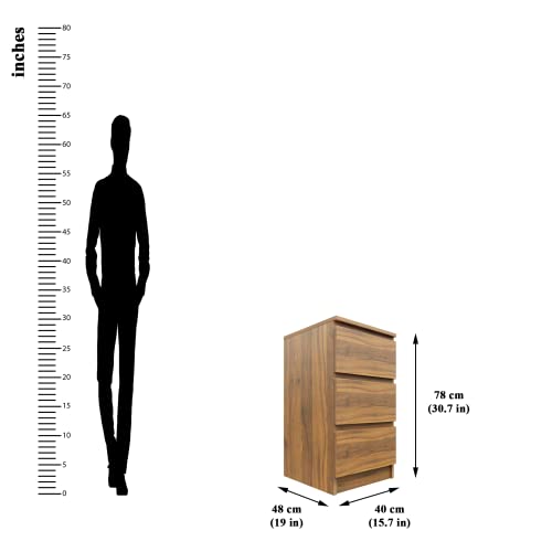Image of VIKI Dresser with 3 Drawers, Chest of 3 Drawers,Clothes Storage, Organizer Unit for Bedroom, Hallway, Entryway,Easy Pull Drawers, Width 40cms, Brussel Walnut Colour | 1 Year Warranty