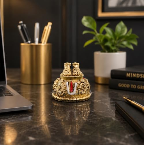 Image of Gold Art India Lord Balaji Charan Paduka 24 kt Gold Matte Finish Vishnu Charan Paduka for Pooja Room /Balaji for car Venkateswara Swamy Feet with Shanku Chakra Namam Best Gifting