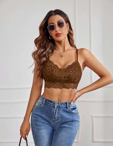Image of Avidlove Lace Bralettes for Women Padded Bralette Camisole Racerback Crop Top Floral Lace Bralettes V Neck