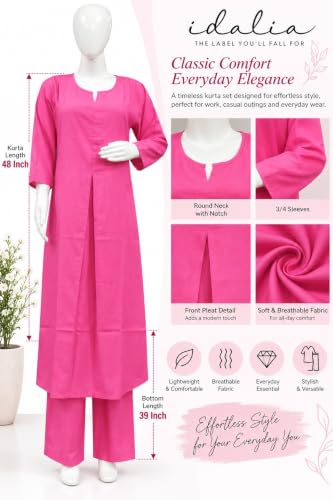 Image of idaLia Rayon Solid Straight Brown Kurta Set for Women with Palazzo 3 /4 Sleeve, Round V Neck Designer Kurta with Palazzo Pant Set