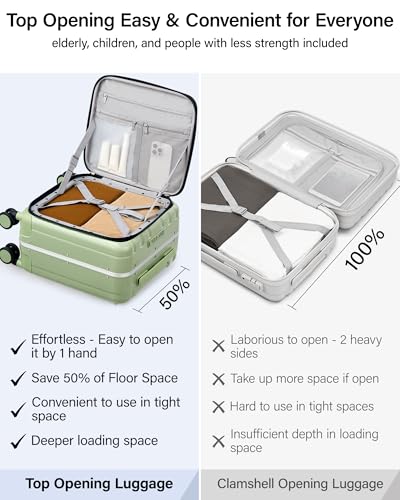 Image of Hanke 16 20 24 26 Inch Carry On Suitcase PC Hardshell Luggage Top Open Aluminum Frame Rolling Suitcases with Wheels Tsa Luggage Travel Luggage for Womem Men, Bamboo Green, 16 Inch