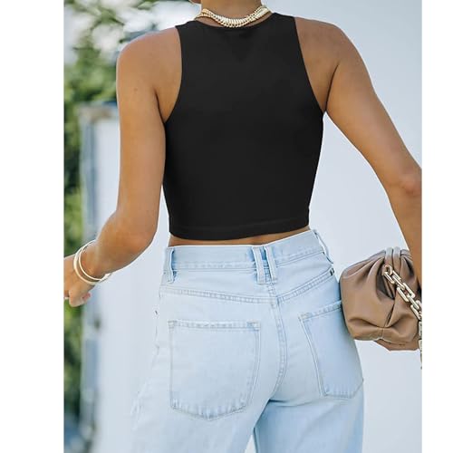 Lazz1on Camiseta sin Mangas Sexy Mujer Crop Top Cuello Redondo Deportivas Tank Tops Casual Verano Corto Chaleco Básicas Camista ﻿