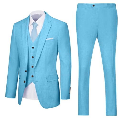 Retro Linen Suit for Men Slim Fit 3 Pieces Casual Beach Wedding Tuxedo Jacket Blazer Vest Pant Groomsmen Suits4