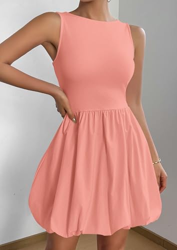 Image of PRETTYGARDEN Summer Dresses for Women 2026 Casual Mini Short Cocktail Dress Sleeveless Tank Crew Neck Bubble Sundress Pockets