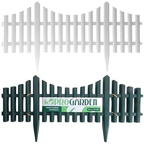 SET OF 4 PLASTIC WOODEN EFFECT LAWN BORDER EDGE GARDEN EDGING PLANT PICKET FENCING PANELS SET (White)