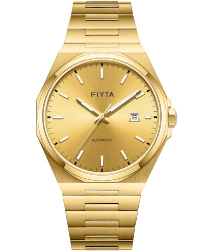 FIYTA Reloj automático clásico para hombre, correa de acero inoxidable, Oro