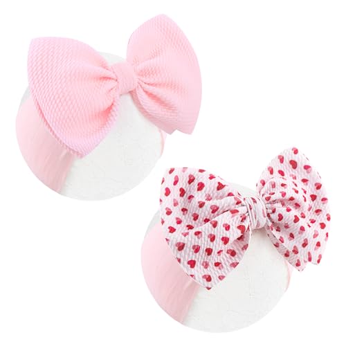 Image of Lanmerry Valentine Headband for Girls Waffle Tied Bow Hairband Baby Heart Headband Organizer Pink Hair Bow Valentine’s Day Accessories Gift for Toddler Infant