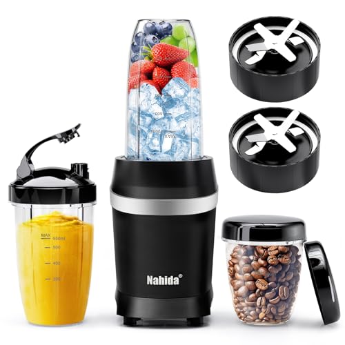 Nahida Blender for Smoothies, 1200W Smoothie Blender for Ices Crushing, Blenders with (2) 6-Fin Blades, Personal Blenders for Kitchen with 23oz, 32oz, 37oz Easy Go Cups for Juices, Black image 2