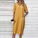Womens Summer Casual Dress V Neck Short Sleeve Button Loose Fit Midi Sundress with Pocket Solid Color Fashion Dress S-2XL