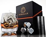 Whisky Glass Gift Set - Unique Luxury Welsh Whiskey Glass Tumbler UK Design with Cocktail Measure and Cooling Cubes