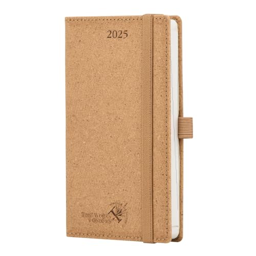 POPRUN Agenda 2025 Semana Vista Bolsillo 16,5 x 9 cm, Papel de Material Renovable, Planificador Semanal 2025 con Tapa Dura, 80 GSM Papel EU, Marrón Desierto