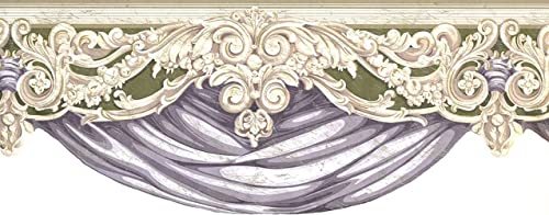Concord Wallcoverings ™ Wallpaper Border Vintage Drapery Victorian Pattern For Living Room Bedroom, Pastel Brown Grey Green Antique White, 9 Inches By 15 Feet Edg5094 #TOP26